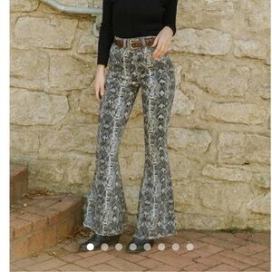 Free People Gray Patterned Flare Jeans